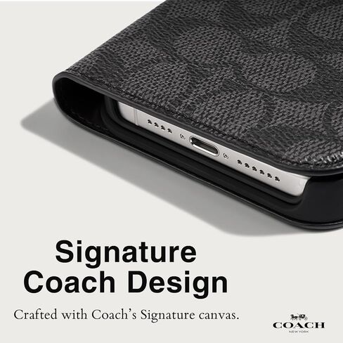Coach Signature Canvas Two Piece Detachable Wallet Folio iPhone 15 Pro Case, Compatible with Wireless Charging - Signature Charcoal in Saudi Arabia