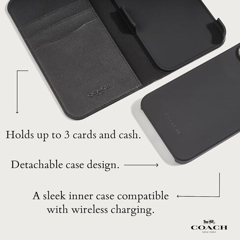 Coach Signature Canvas Two Piece Detachable Wallet Folio iPhone 15 Pro Case, Compatible with Wireless Charging - Signature Charcoal in Saudi Arabia