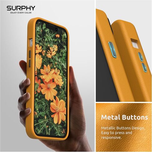 SURPHY متوافق مع حافظة iPhone 13، حافظة هاتف من الجلد الصناعي الفاخر (مع أزرار معدنية وبطانة من الألياف الدقيقة) لهاتف 13 (6.1 بوصة 2021)، بني in Kuwait