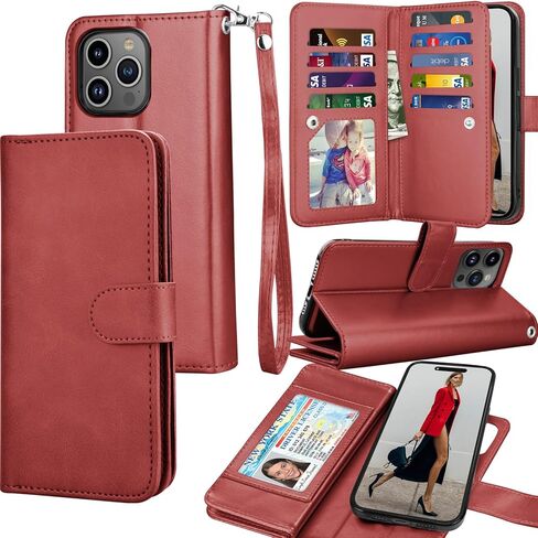 Tekcoo Wallet Case Compatible with iPhone 15 Pro Max (6.7 inch) 2023 Luxury ID Cash Credit Card Slots Holder Carrying Pouch Folio Flip PU Leather Cover [Detachable Magnetic Hard Case] Strap [Black] in Kuwait