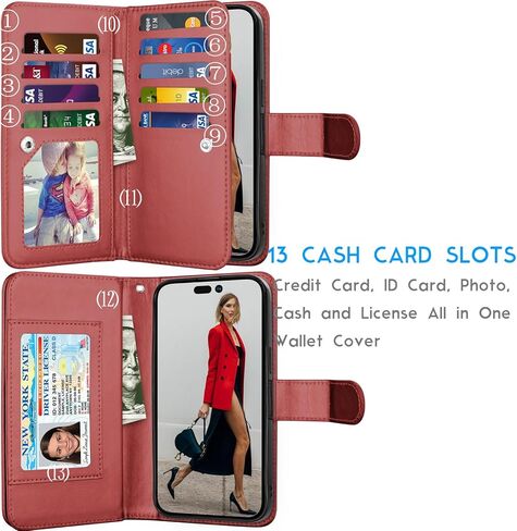 Tekcoo Wallet Case Compatible with iPhone 15 Pro Max (6.7 inch) 2023 Luxury ID Cash Credit Card Slots Holder Carrying Pouch Folio Flip PU Leather Cover [Detachable Magnetic Hard Case] Strap [Black] in Kuwait