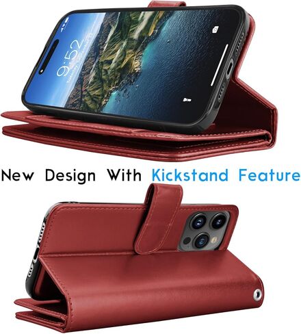 Tekcoo Wallet Case Compatible with iPhone 15 Pro Max (6.7 inch) 2023 Luxury ID Cash Credit Card Slots Holder Carrying Pouch Folio Flip PU Leather Cover [Detachable Magnetic Hard Case] Strap [Black] in Kuwait