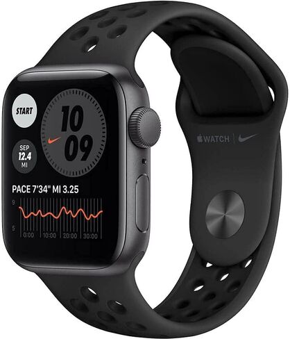 Apple Watch Nike SE (نظام تحديد المواقع العالمي (GPS)، مقاس 40 ملم) من الألومنيوم باللون الرمادي الفلكي مع حزام Nike الرياضي بلون فحمي/أسود (تم تجديده) in Kuwait