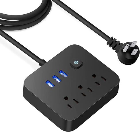 وصلة طاقة واقية من اندفاع التيار بمنافذ USB، 3 منافذ شحن لسطح المكتب، قابس مسطح، حامل على الحائط، سلك تمديد مضفر بطول 4 قدم، مع محطة اضاءة ليلية للسفن السياحية والمنزل والمكتب، اسود in Kuwait
