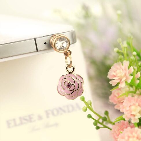 EIISE & FONDA Little Pink Rose Flower Pendant Cell Phone Dust Plug Charm For iPhone samsung huawei ipad ipod Android phone with 3.5mm earphone jack EP020 in Kuwait