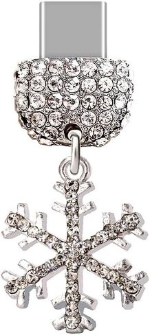 ELISE & FONDA TP81 Type-C USB Charging Port Gorgeous Crystal Anti Dust Plug Snowflake Pendant Cell Phone Charm for Samsung Galaxy/Huawei/OnePlus/Xiaomi/oppo New Android Phones( White) in Saudi Arabia