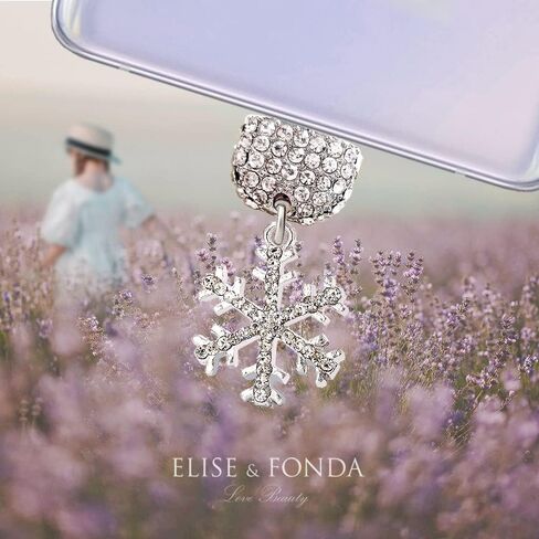 ELISE & FONDA TP81 Type-C USB Charging Port Gorgeous Crystal Anti Dust Plug Snowflake Pendant Cell Phone Charm for Samsung Galaxy/Huawei/OnePlus/Xiaomi/oppo New Android Phones( White) in Saudi Arabia