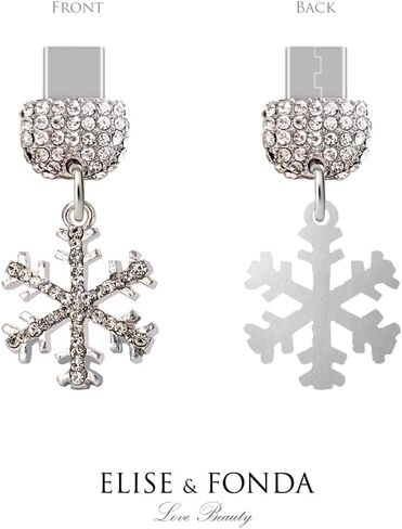 ELISE & FONDA TP81 Type-C USB Charging Port Gorgeous Crystal Anti Dust Plug Snowflake Pendant Cell Phone Charm for Samsung Galaxy/Huawei/OnePlus/Xiaomi/oppo New Android Phones( White) in Saudi Arabia