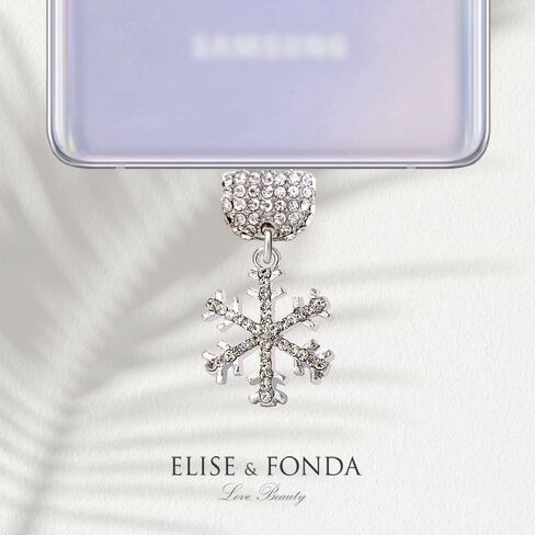 ELISE & FONDA TP81 Type-C USB Charging Port Gorgeous Crystal Anti Dust Plug Snowflake Pendant Cell Phone Charm for Samsung Galaxy/Huawei/OnePlus/Xiaomi/oppo New Android Phones( White) in Saudi Arabia