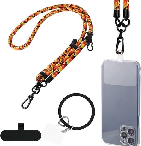 حبل للهاتف الخلوي، حبل هاتف حول الجسم 10 مم، حبل هاتف قابل للتعديل مع حزام معصم، حبال هاتف من النايلون حول الرقبة، حزام معصم للهاتف مع فاصلين للهاتف (أزرق أسود) in Kuwait