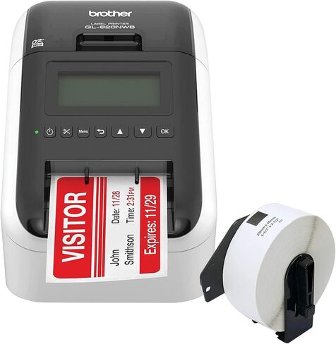 طابعة ملصقات احترافية فائقة المرونة من Brother QL-820NWB - واي فاي، إيثرنت وبلوتوث - 110 ملصق في الدقيقة، 300 × 600 نقطة في البوصة، قاطع تلقائي، تتضمن لفة واحدة من 400 ملصق عنوان، Tillsiy in Kuwait