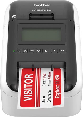 طابعة ملصقات احترافية فائقة المرونة من Brother QL-820NWB - واي فاي، إيثرنت وبلوتوث - 110 ملصق في الدقيقة، 300 × 600 نقطة في البوصة، قاطع تلقائي، تتضمن لفة واحدة من 400 ملصق عنوان، Tillsiy in Kuwait