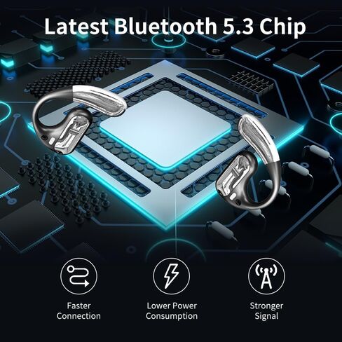 سماعات أذن مفتوحة لتوصيل الهواء، سماعات رأس بلوتوث لاسلكية مع حافظة شحن شاشة رقمية، سماعات رأس رياضية وقت اللعب لمدة 40 ساعة مع خطافات أذن للتمرين والقيادة والمشي مع iPhone Android in Kuwait