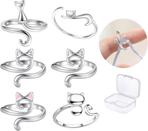 6 قطع من حلقات الكروشيه من HOCHESLO، حلقة كروشيه قابلة للتعديل للإصبع، حلقات توتر لحياكة غزل القط دليل الحياكة ملحقات الكروشيه مع صندوق للنساء in Kuwait