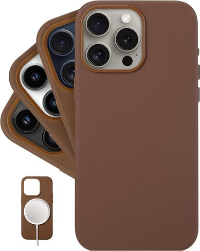 LONLI Classic - (لهاتف iPhone 15 Pro Max) - حافظة هاتف من جلد نابا الأوروبي - تنعيم وتنعيم بمرور الوقت - متوافقة مع Magsafe - بني سادل in Kuwait