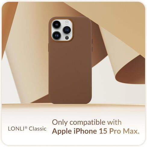 LONLI Classic - (لهاتف iPhone 15 Pro Max) - حافظة هاتف من جلد نابا الأوروبي - تنعيم وتنعيم بمرور الوقت - متوافقة مع Magsafe - بني سادل in Kuwait