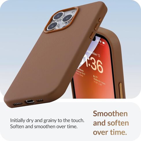 LONLI Classic - (لهاتف iPhone 15 Pro Max) - حافظة هاتف من جلد نابا الأوروبي - تنعيم وتنعيم بمرور الوقت - متوافقة مع Magsafe - بني سادل in Kuwait