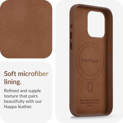 LONLI Classic - (لهاتف iPhone 15 Pro Max) - حافظة هاتف من جلد نابا الأوروبي - تنعيم وتنعيم بمرور الوقت - متوافقة مع Magsafe - بني سادل in Kuwait