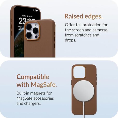 LONLI Classic - (لهاتف iPhone 15 Pro Max) - حافظة هاتف من جلد نابا الأوروبي - تنعيم وتنعيم بمرور الوقت - متوافقة مع Magsafe - بني سادل in Kuwait