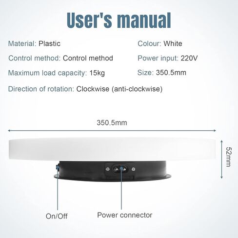 fotoconic FC360T 36cm / 14" White Electric Rotating Display Turntable 360-Degree Rotary Stand for Showcasing Clothes, Photographs, Bonsai and Live Streaming in Kuwait