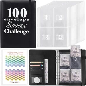 100 Envelope Money Saving Challenge Binder, Reusable A5 Money Budget Binder with Cash Envelopes, Funny Way Challenges Book to Save $5,050 (Army Green)
