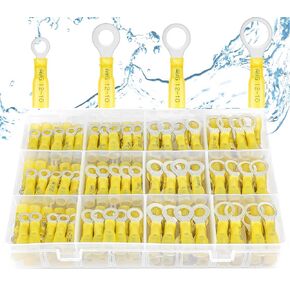 haisstronica 260 قطعة أطراف حلقية للانكماش الحراري، 22-10 AWG، 3 ألوان و4 أحجام | وصلات البطارية والمسمار الأرضي، ألسنة حلقية 0.7 مم، رقم 10، 1/4 بوصة، 5/16 بوصة، 3/8 بوصة، موصلات سلكية قابلة للانكماش الحراري in Kuwait