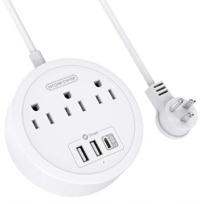 Power Strip with USB C - NTONPOWER Mountable Power Strip Flat Plug, 3 Outlets and 3 USB Ports Desktop Charging Station, 5ft Extension Cord, Compact Size for Travel, Dorm Room, Home & Office, White in Kuwait