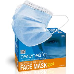 أقنعة الوجه القابل للتصرف 100 قطعة. للأطفال - أقنعة وجه قابلة للتنفس للحماية من 3 طبقات، للأطفال - SereneLife SLKDPLY100.5 in Kuwait
