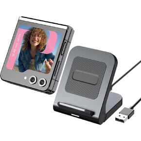 شاحن لاسلكي لهاتف Samsung Galaxy Z Flip، حامل شاحن محمول سريع 15 وات لهاتف Samsung Galaxy Z Flip 5/Z Flip 4/Z Flip 3، S23/S22/S21/S20، Note 20/10، 5 وات لموتورولا Razr+، غير قابل للطي ( لا يوجد محول) in Kuwait