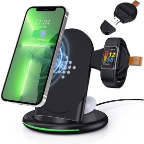 Yoshimitsu 3 in 1 Journey Charger for Fitbit Charge 5/Fitbit Luxe, Wireless Charger for iphone14/13/Samsung Galaxy S23, AirPods Pro, Galaxy Buds Pro, Other Wireless Charging Phones or Earbuds (Black in Saudi Arabia