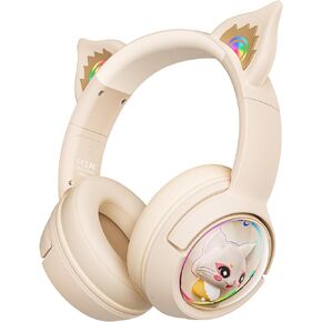 Cat Ear Bluetooth Headphones, Wireless Over-Ear Headphone with RGB Lights, Cute Design 60H Playtime, Bluetooth 5.3 HiFi Stereo Sound, Built in Mic for Travel/School/iPad/Tablets