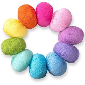 Studio Sam Pure Cotton Yarn Set for Knitting and Crochet. Pack of 10 Skeins, Total 1850 Yards. Great for Baby Blankets and Clothes. Boho Brights Collection. in Kuwait