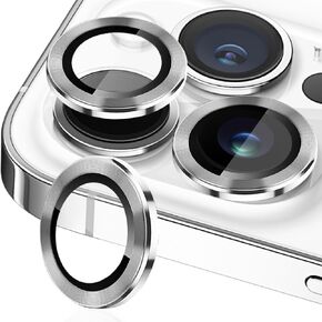 واقي عدسة الكاميرا TIUYAO لهاتف iPhone 15 Pro Max/iPhone 15 Pro، واقي عدسة الكاميرا من الزجاج المقسى، غطاء حلقة عدسة من سبائك الألومنيوم مناسب لهاتف iPhone 15 Pro/Pro Max (فضي لامع)