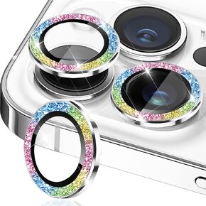 TIUYAO Camera Lens Protector for iPhone 15 Pro Max/iPhone 15 Pro, Tempered Glass Camera Lens Protector Aluminum Alloy Lens Ring Camera Cover Fit for iPhone 15 Pro/Pro Max (Glitter Silver)