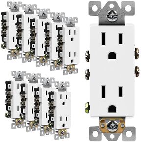 وعاء ديكور ENERLITES، منفذ درجة سكنية، 15 أمبير 125 فولت، أرضي ذاتي، 2 قطب، 3 أسلاك، 5-15R، مدرج في قائمة UL، 61501-W-10PCS، أبيض، 10 عبوات، لوحة الحائط غير متضمنة in Kuwait