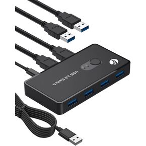 محول VCOM USB 3.0، محدد محول USB 2 جهاز كمبيوتر مشاركة 4 منافذ USB 3.0، صندوق محول KM مع 2 كابل USB للكمبيوتر الشخصي، الطابعة، الماسح الضوئي، الماوس، لوحة المفاتيح، متوافق مع Mac/Windows/Linux in Kuwait