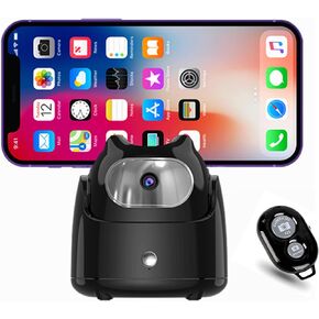 360 Selfie Stick Rotation Tripod Phone Holder, Smart AI Auto Face Tracking 360 TikTok Star Tracker Camera Mount Motion Moving Tripod for iPhone Cell Phone Rotating with Remote No App, Black