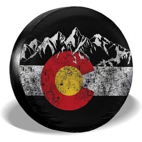 Mountain Colorado Flag Spare Tire Covers Waterproof Dust-Proof Wheel Cover for Camper, Trailer, Rv, SUV, Truck and Many Vehicle, Universal Fit(14-17inch for Diameter 23" - 33") in Kuwait