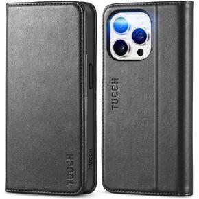 محفظة TUCCH لهاتف iPhone 15 Pro 6.1 بوصة، غطاء واقٍ من جلد البولي يوريثان 3 فتحات للبطاقات، مسند RFID مع غطاء داخلي مقاوم للصدمات من مادة TPU متوافق مع iPhone 15 Pro 5G 2023، أسود كلاسيكي in Kuwait