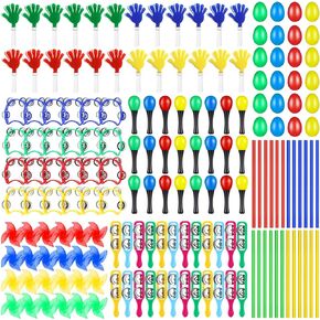 Fiada 168 Pcs Musical Instruments Learning Percussion Toys Includes 24 Egg Shakers 24 Small Sand Hammers 24 Hand Clappers 24 Wooden Rhythm Sticks 24 Hand Bells 24 Handheld Cymbals 24 Dance Scarves in Kuwait