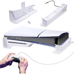 JZW-Shop Horizontal Stand for PS5 Slim Console with 4 USB Ports, PS5 Slim Accessories Base Stand with 4 Ports USB Hub for Sync & Charge, Desk Stand Compatible with PS5 Slim Disc & Digital Edition in Kuwait