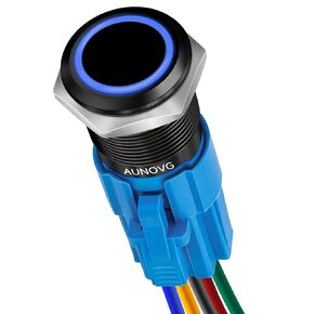 16mm Momentary Push Button Switch 12V-Push Button Switch Waterproof,12 v Push Button Switch for Push Button on Off,12 Volt Push Button Horn Switch,led on Off Switch(Black Shell,Green LED)