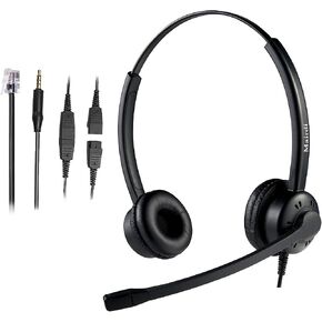 MAIRDI Office Headset with RJ9 Jack for Cisco Phone, Binaural Telephone Headset with Noise Canceling Microphone for Call Center Landline Deskphone, Including 3.5mm Jack for Cell Phone PC Laptop in Kuwait