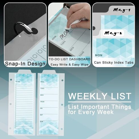 3 Ring Binder Dividers & Bookmark Dividers,Index Dividers Tabs for Binders,Write & Erase Snap-in to-Do List,for College, Adults in Kuwait