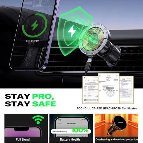 Miracase for MagSafe Car Mount Charger,15W Fast Charging Magnetic Wireless Car Charger, Car Phone Holder Mount for Vent Fit iPhone 15 Pro Max Plus/iPhone 14/13/12/Samsung and All Phones in Saudi Arabia