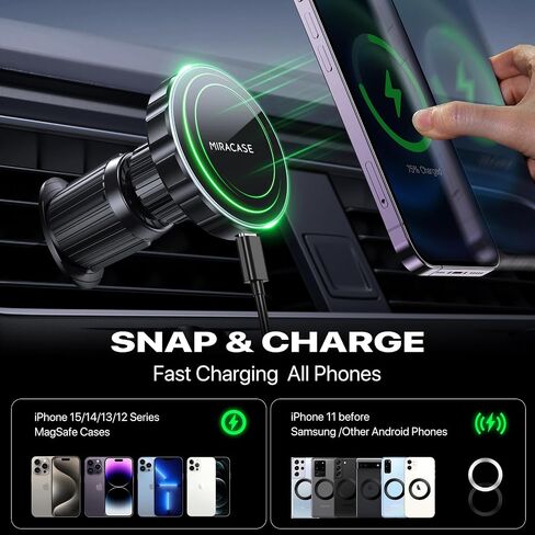 Miracase for MagSafe Car Mount Charger,15W Fast Charging Magnetic Wireless Car Charger, Car Phone Holder Mount for Vent Fit iPhone 15 Pro Max Plus/iPhone 14/13/12/Samsung and All Phones in Saudi Arabia