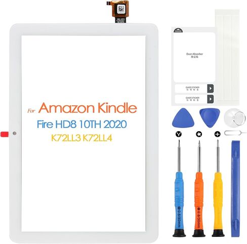 Touch Screen Replacement for Amazon Kindle Fire HD8 /HD8 Plus Tablet 10th Generation 2020 K72LL3 K72LL4 Digitizer Touchscreen Glass Panel with Repair Kits(White) in Saudi Arabia