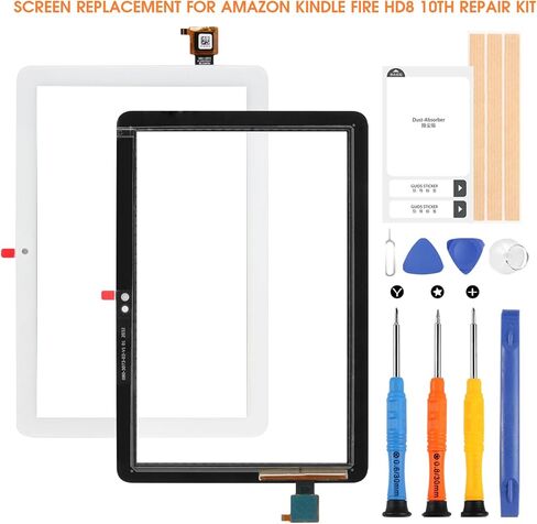 Touch Screen Replacement for Amazon Kindle Fire HD8 /HD8 Plus Tablet 10th Generation 2020 K72LL3 K72LL4 Digitizer Touchscreen Glass Panel with Repair Kits(White) in Saudi Arabia
