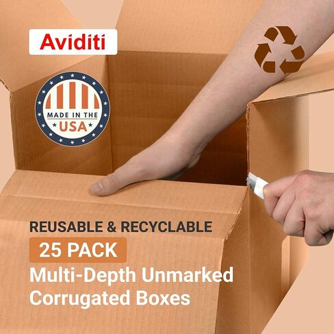 AVIDITI Shipping Boxes Multi-Depth 12"L x 10"W x 4"H, 25-Pack | Corrugated Cardboard Box for Packing, Moving and Storage in Saudi Arabia