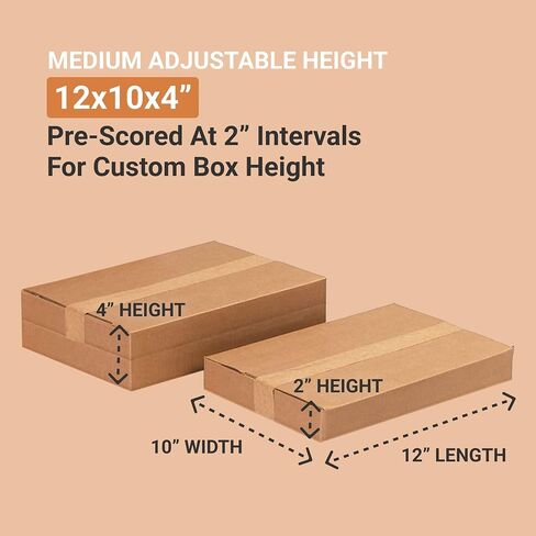 AVIDITI Shipping Boxes Multi-Depth 12"L x 10"W x 4"H, 25-Pack | Corrugated Cardboard Box for Packing, Moving and Storage in Saudi Arabia